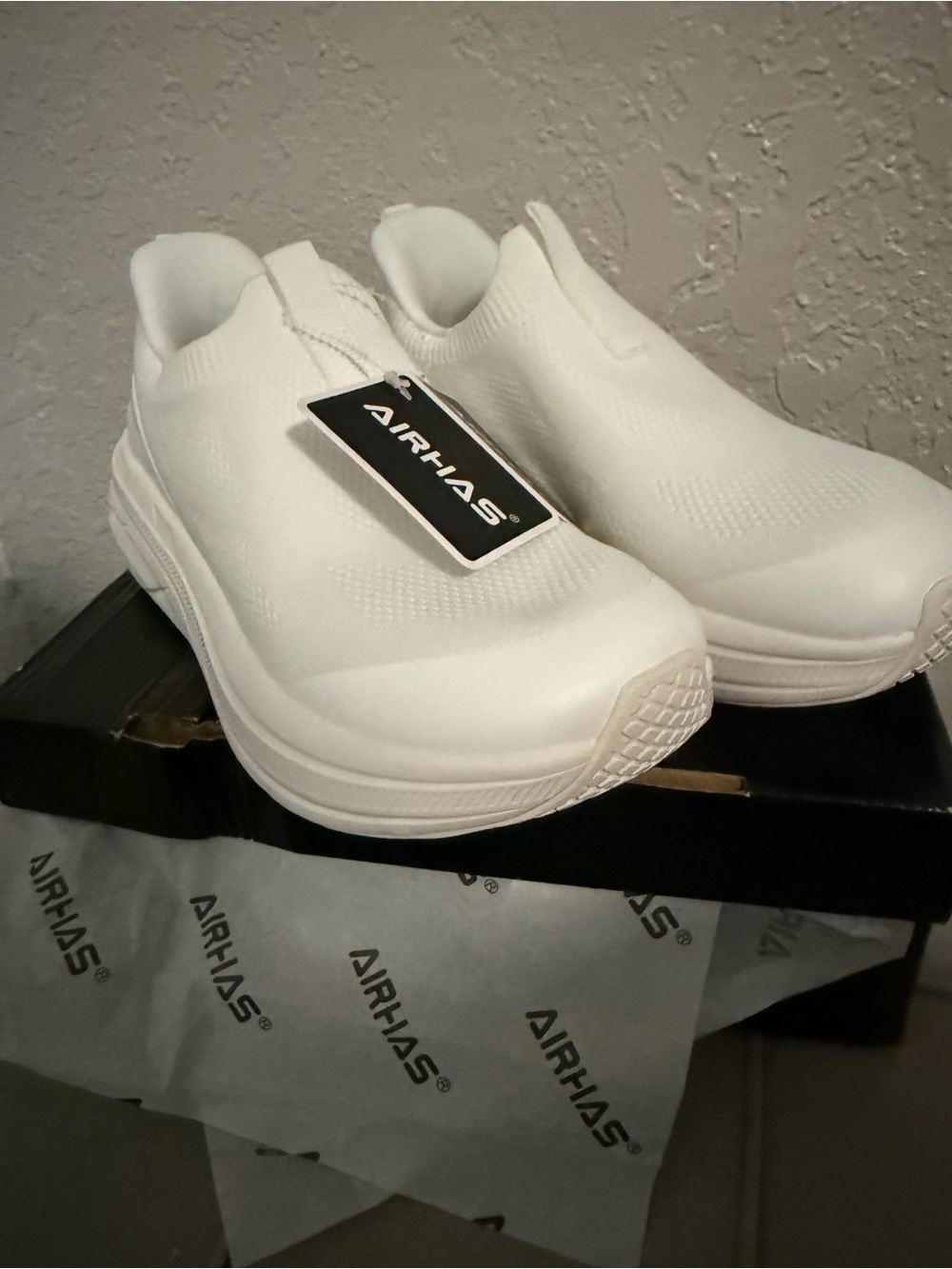 Women's White Slip-On Knit Sneakers